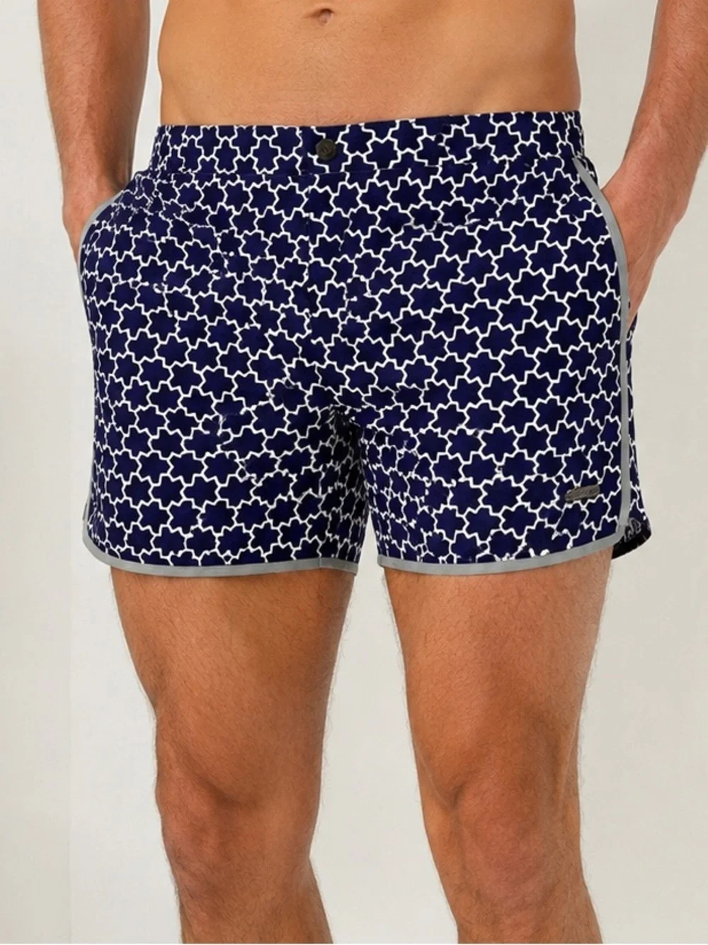 ORLEBAR BROWN Bulldog Navy White Moroccan Star Tile Swim Trunks Shorts 34
